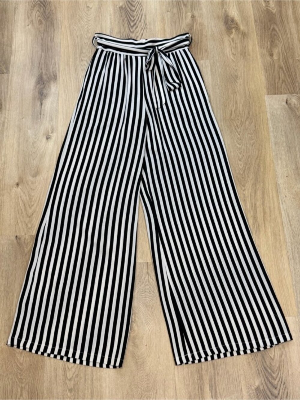 Black and White Stripe High Waisted Wide Leg Pants
